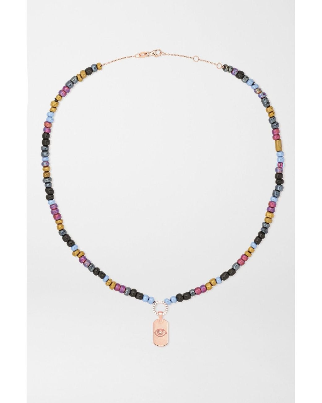 Diane Kordas White Evil Eye 14-Karat Rose, Bead And Diamond Necklace