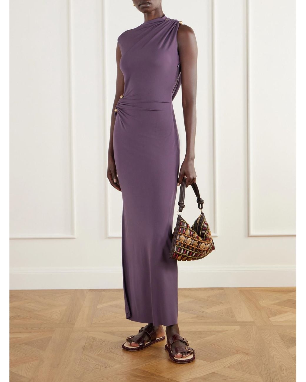 Cult Gaia Brown Hera Bead-Embellished Leather And Raffia-Trimmed Satin Shoulder Bag