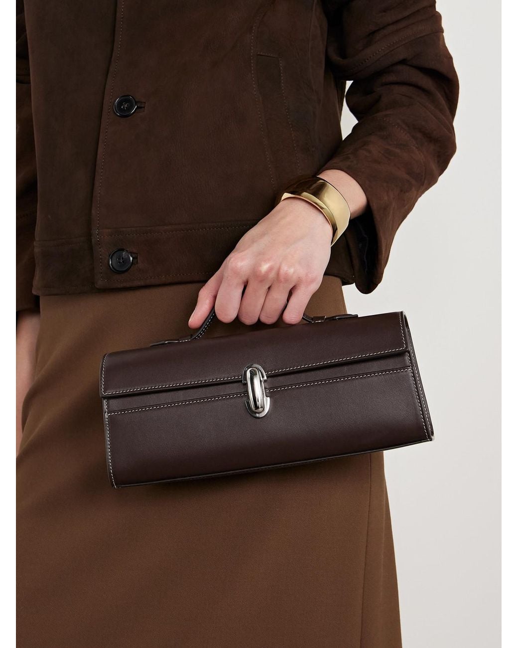 SAVETTE Brown Slim Symmetry Leather Top-Handle Bag