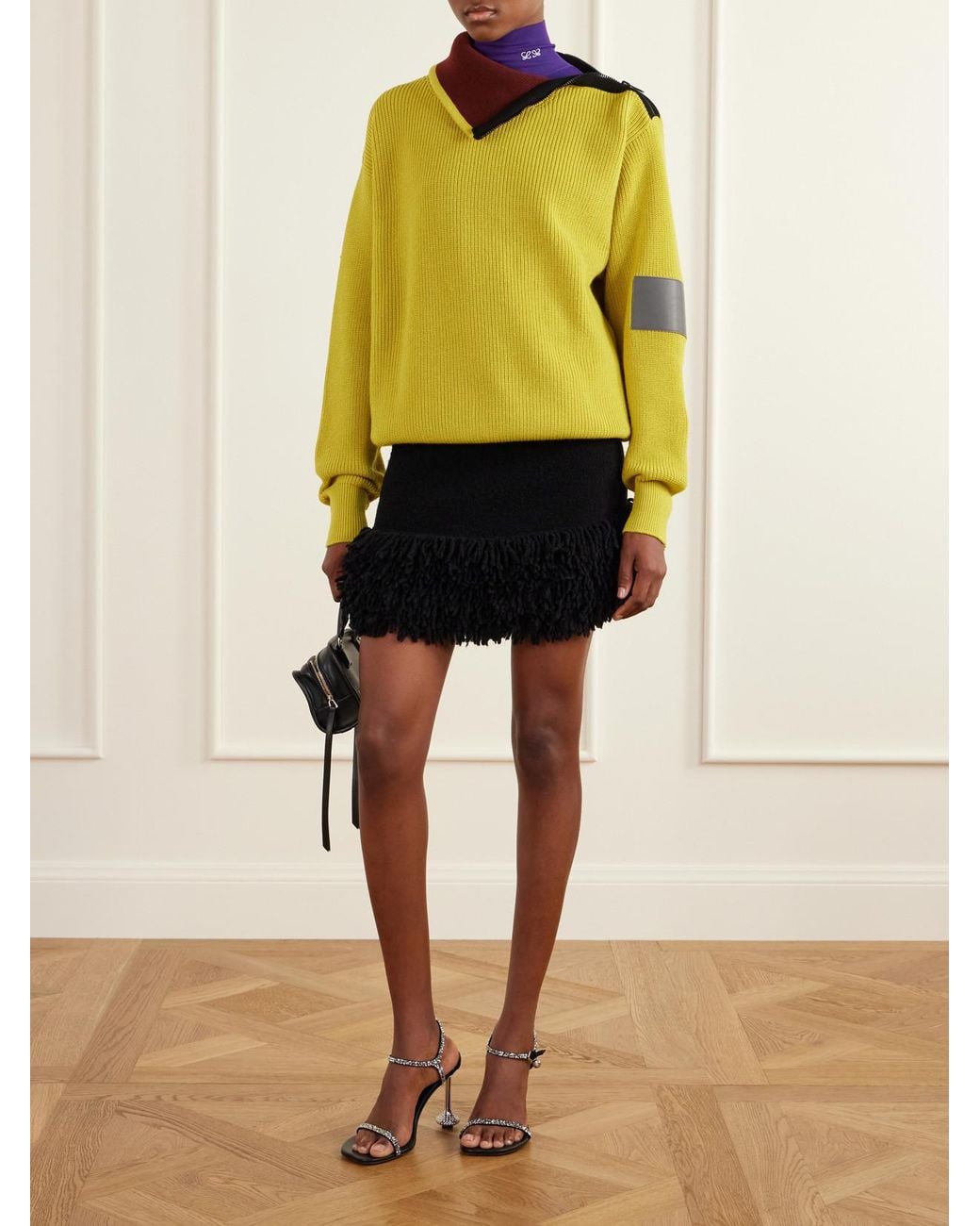 Loewe Black Fringed Wool-Blend Mini Skirt