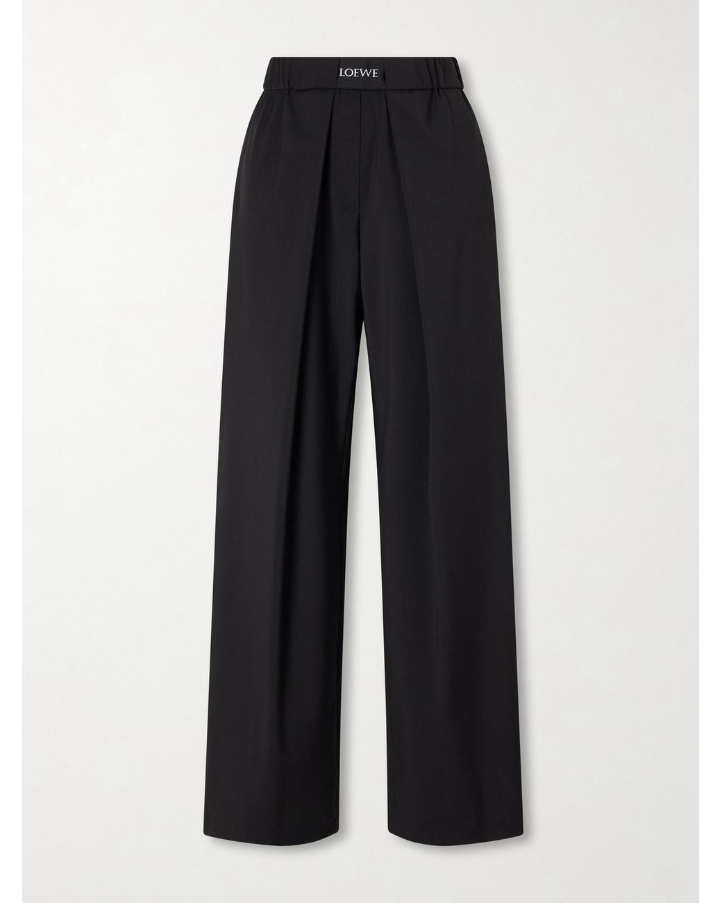 Loewe Black Logo-Embroidered Pleated Wool Mid-Rise Straight-Leg Pants