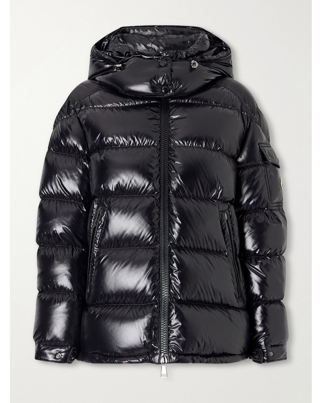 Moncler Black Maire Hooded Quilted Glossed-Shell Down Jacket