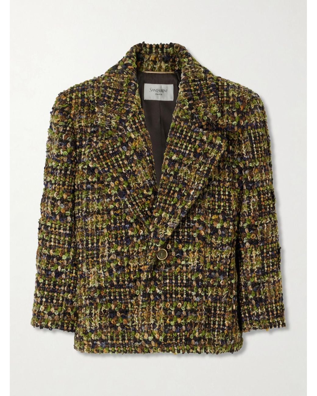 Saint Laurent Green Wool-Blend Bouclé Blazer