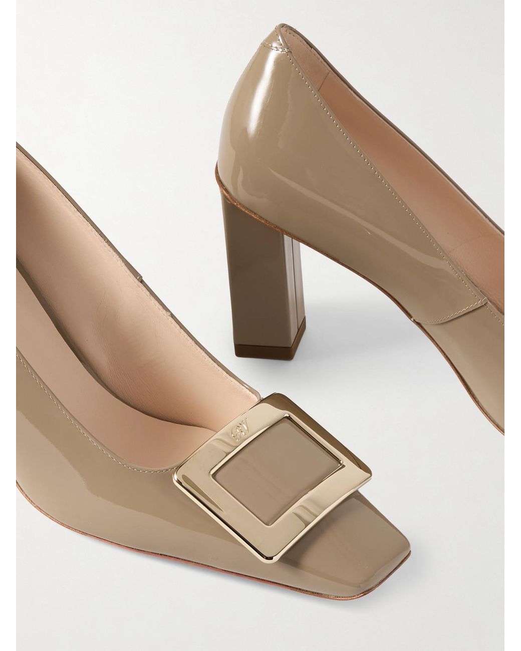 Roger Vivier Natural Belle Vivier 75 Buckled Patent-Leather Pumps