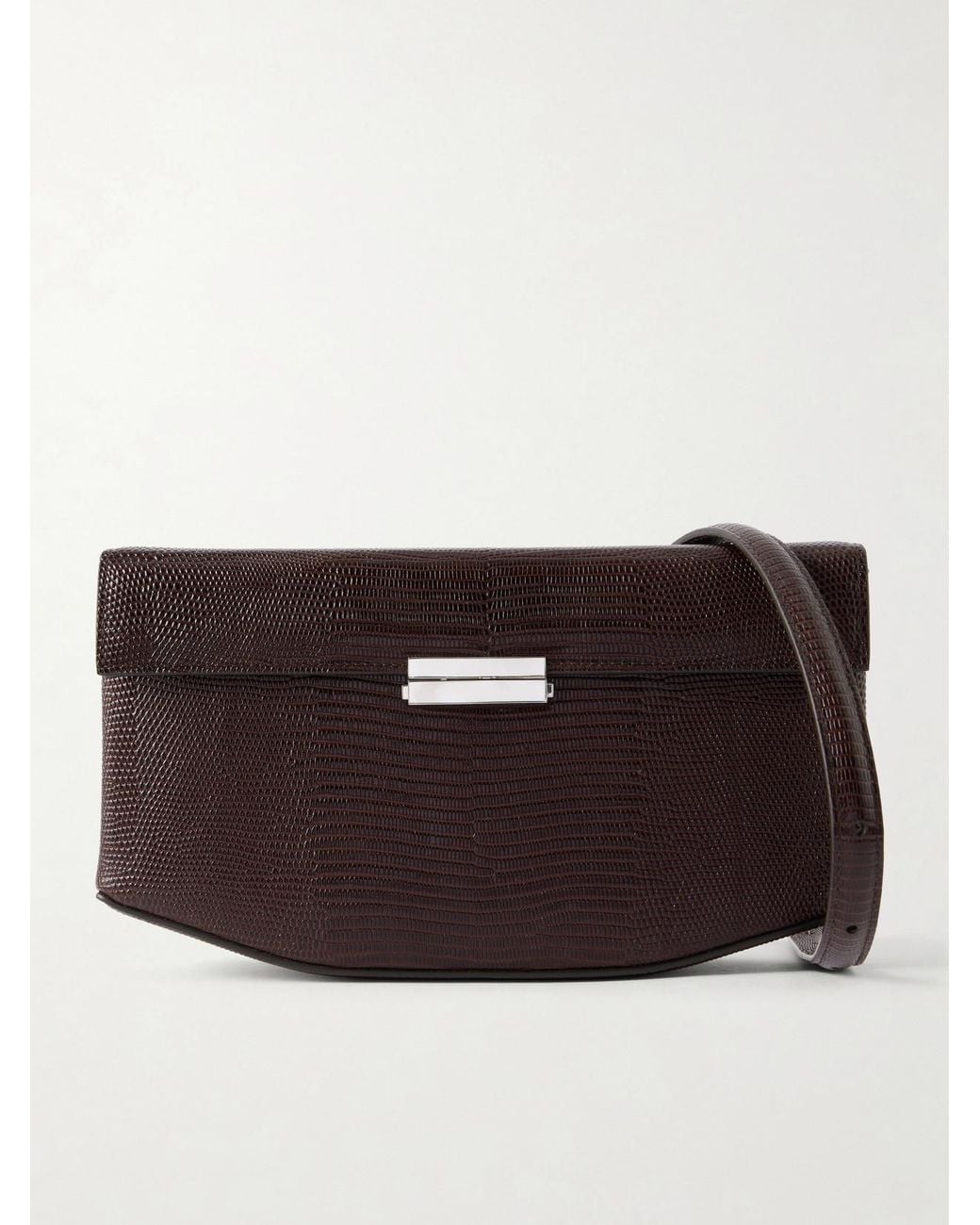 Totême Brown Clip Lizard-Effect Leather Shoulder Bag