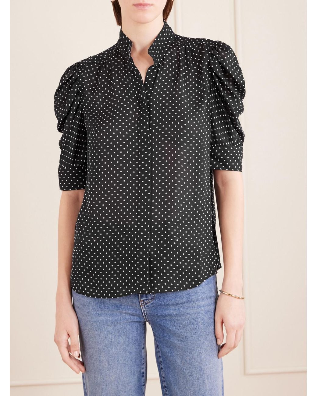 FRAME Black The Gillian Polka-Dot Silk-Voile Blouse