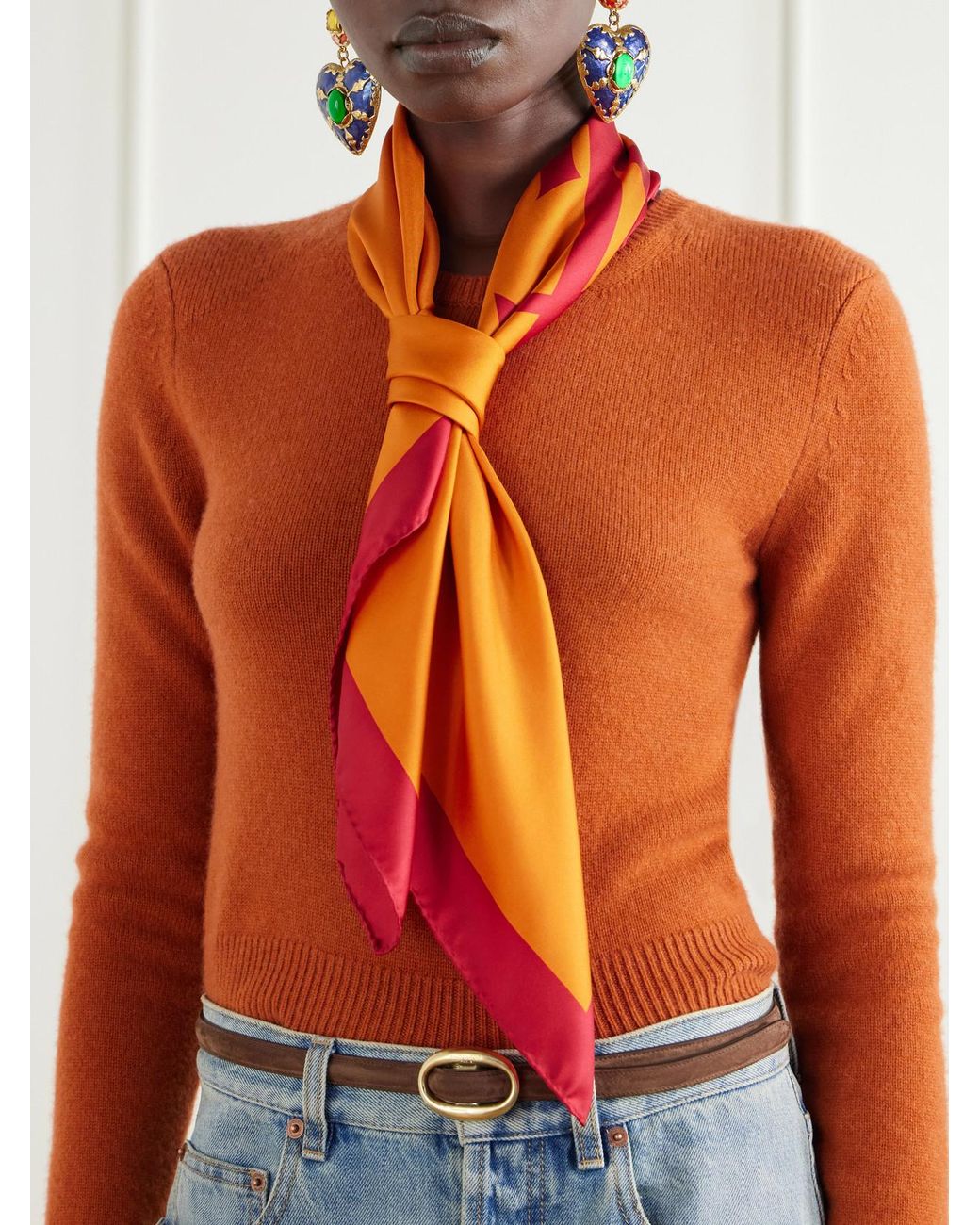 Saint Laurent Orange Cassandre-Printed Silk-Twill Scarf
