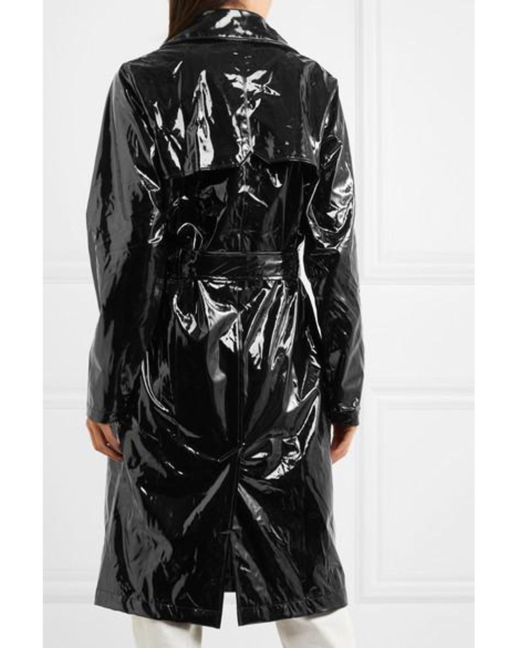 Rains Glossed-pu Trench Coat in Black | Lyst
