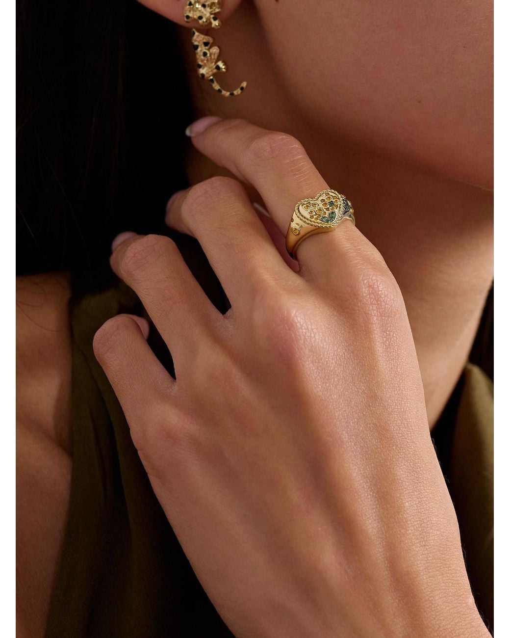 Yvonne Léon Natural 9-Karat And, Enamel, Citrine And Tsavorite Ring