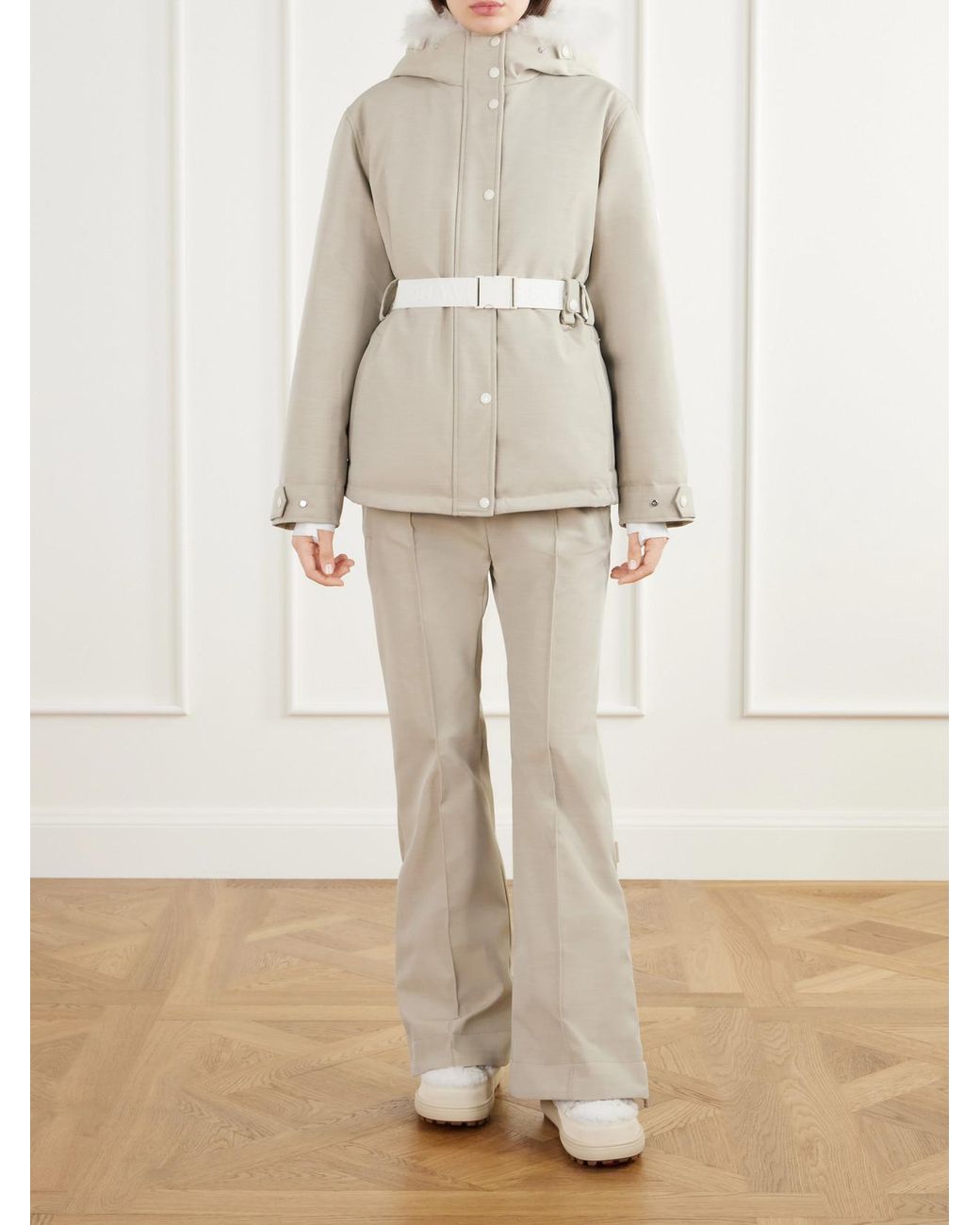 Yves Salomon White Suspender Pintucked Shell Flared Ski Pants