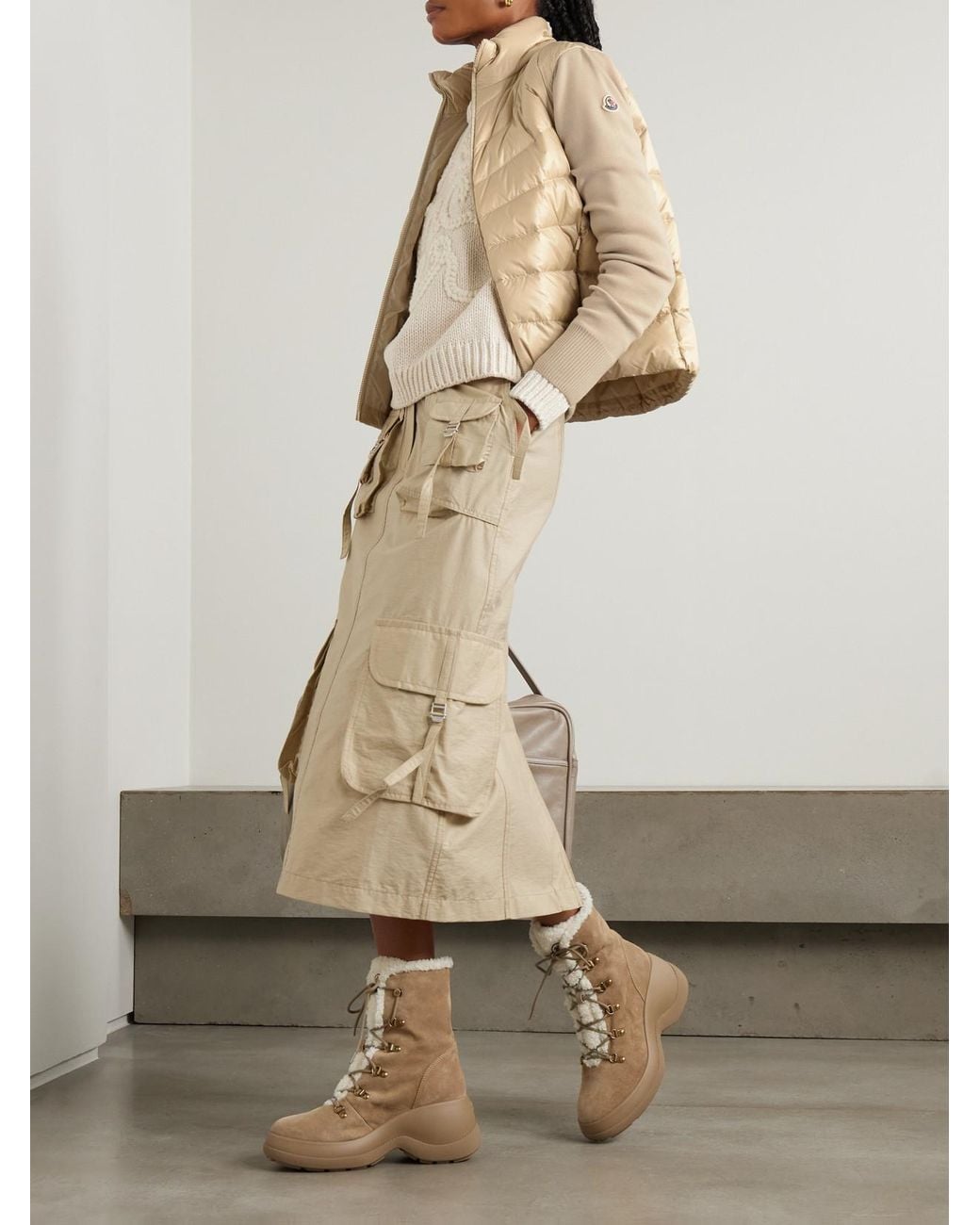 Moncler Natural Apliquéd Wool And Quilted Shell Down Cardigan