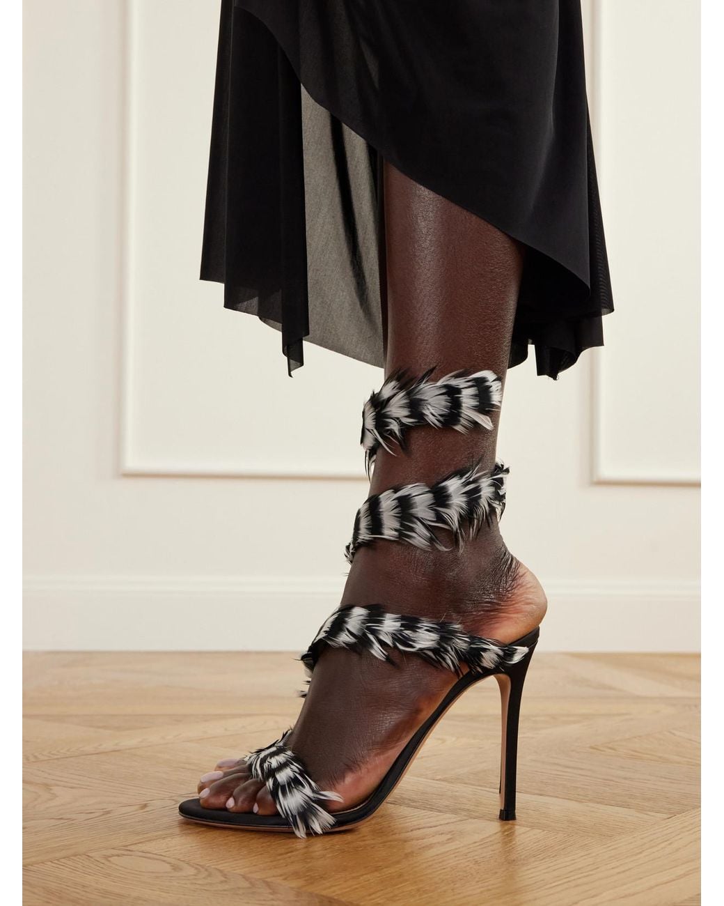 Gianvito Rossi White Opera 105 Feather-Trimmed Leather Sandals