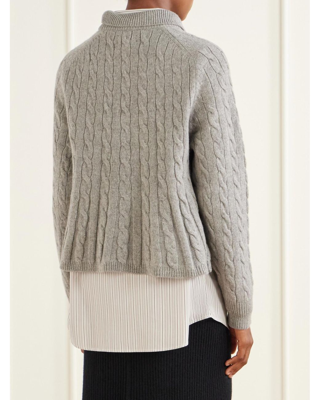 Polo Ralph Lauren Gray Cable-Knit Wool And Cashmere-Blend Peplum Sweater