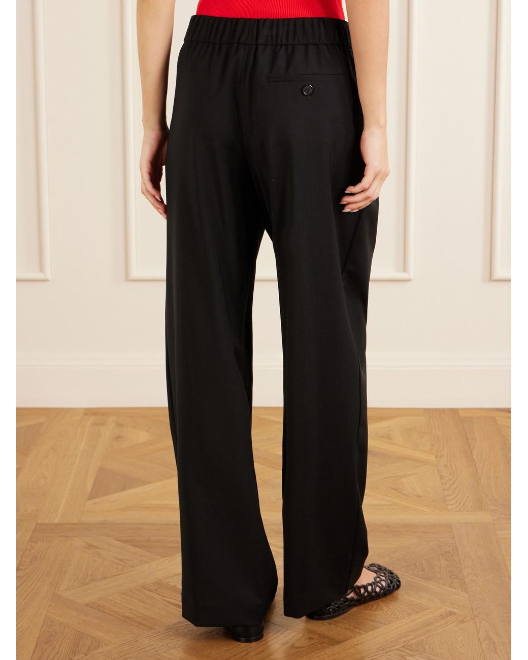 Loewe Black Logo-Embroidered Pleated Wool Mid-Rise Straight-Leg Pants