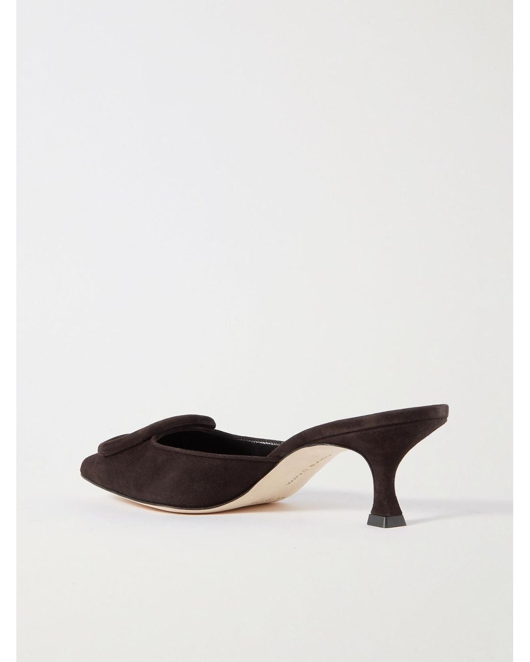 Manolo Blahnik Brown Maysale 50 Buckled Suede Mules