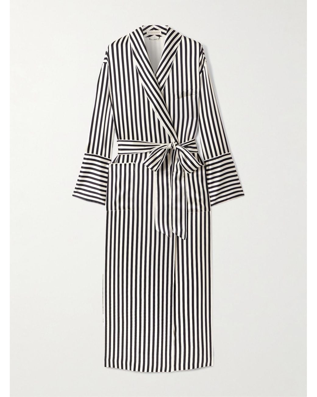 Olivia Von Halle White Nika Belted Striped Silk-Satin Robe