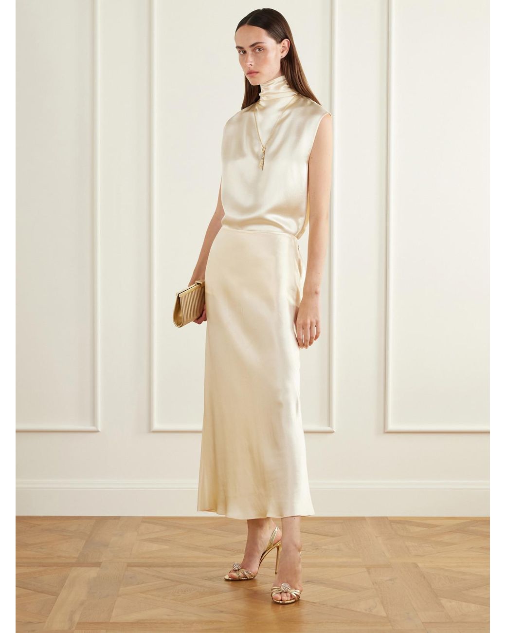 FFORME White Cori Satin Midi Skirt