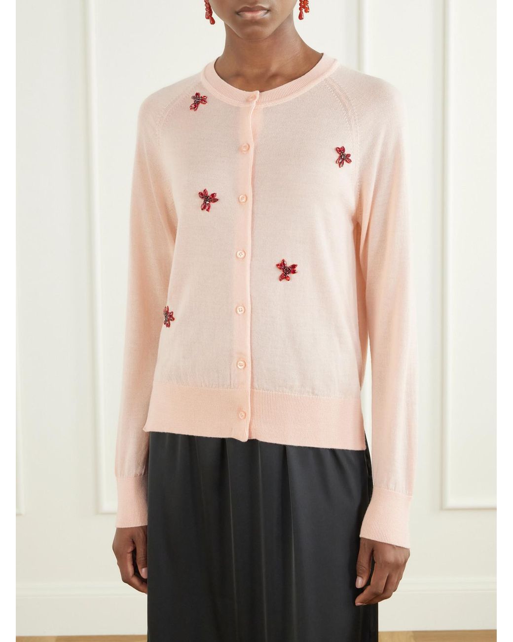 Simone Rocha Natural Crystal-Embellished Wool And Silk-Blend Cardigan