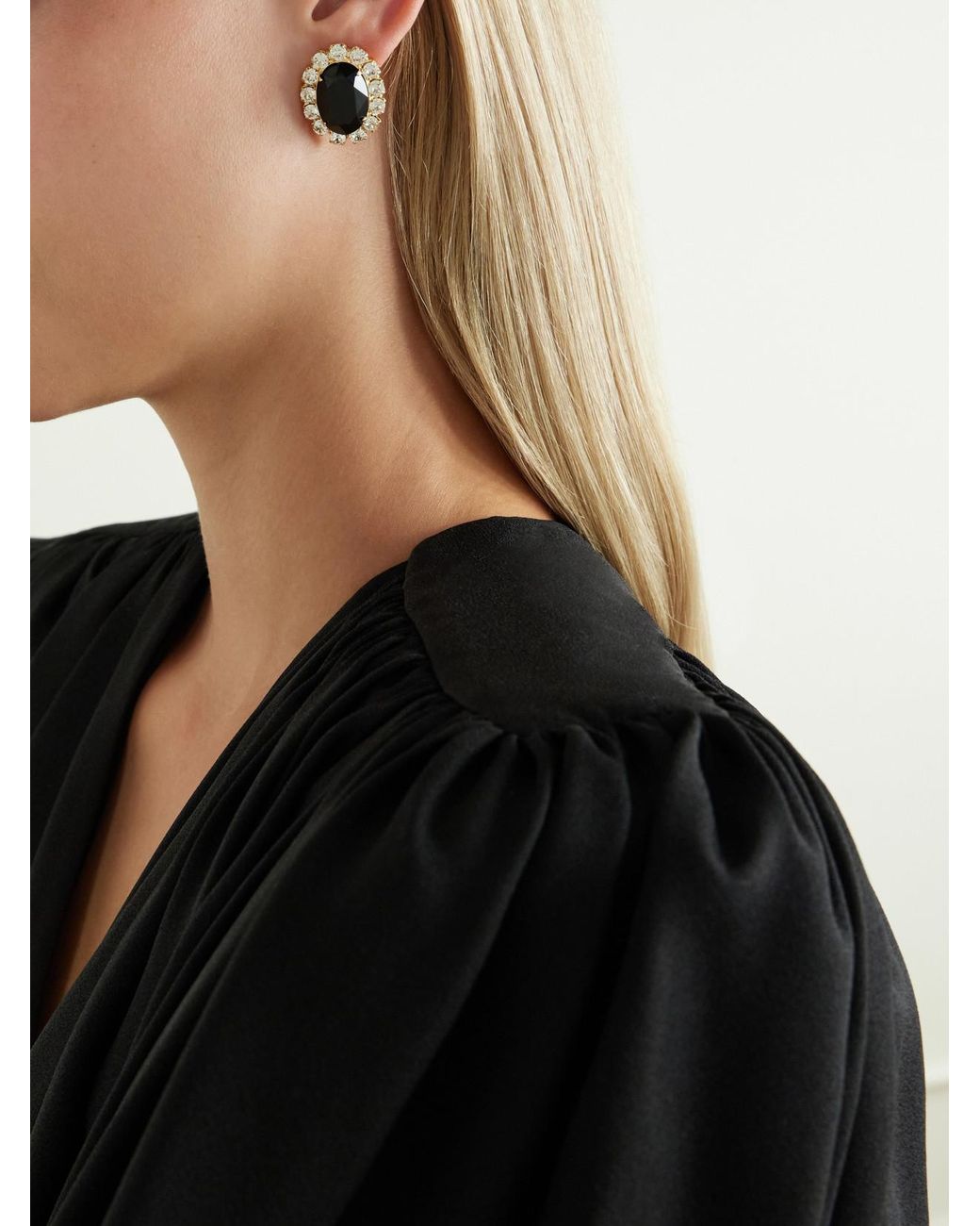 Jennifer Behr Black Diana Crystal-Embellished-Plated Earrings
