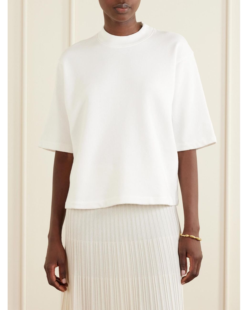 Twp White Mock-Neck Cotton-Jersey T-Shirt