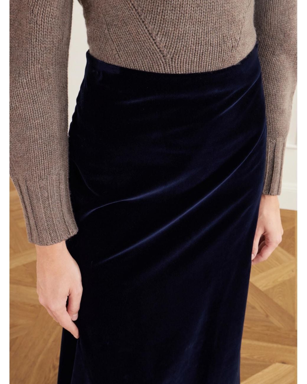 Erdem Blue Draped Asymmetric Cotton-Velvet Midi Skirt