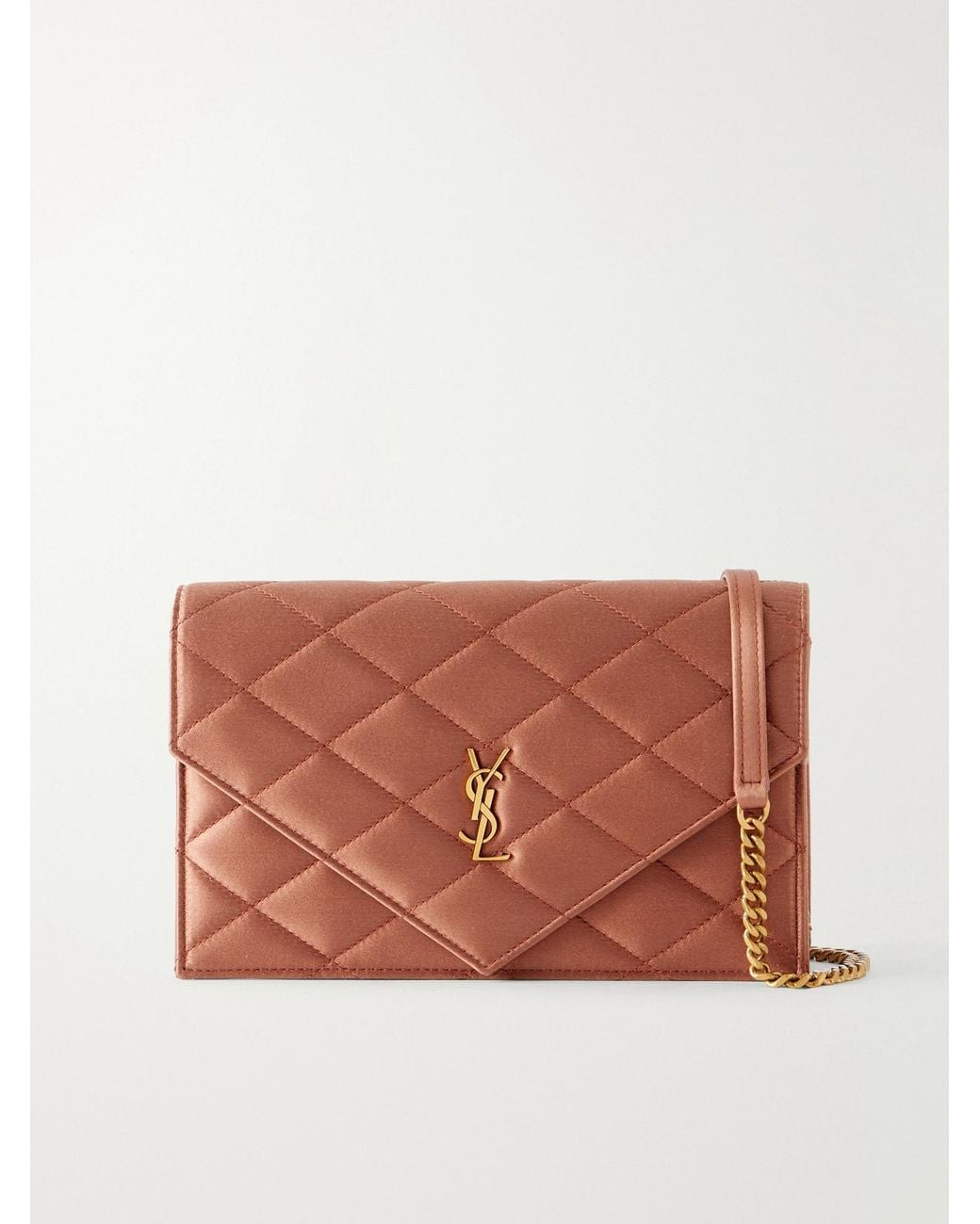 Saint Laurent Pink Paris Quilted Satin Chain Wallet