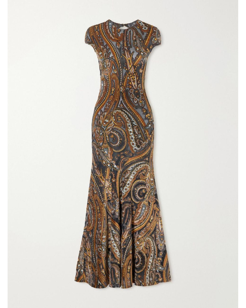 Etro Natural Open-Back Paisley Devoré-Velvet Maxi Dress