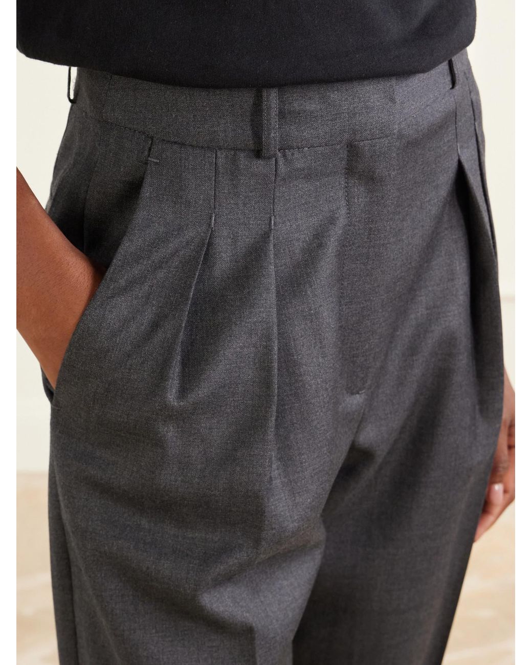 Loulou de Saison Gray Sbiru Pleated Wool-Twill Straight-Leg Pants