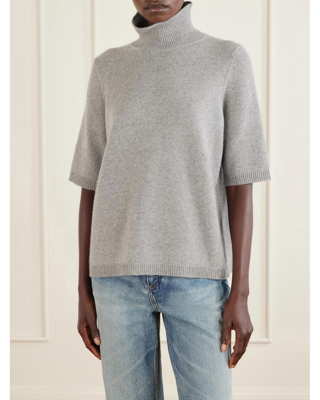 Alaïa Gray Cashmere-Blend Turtleneck Sweater