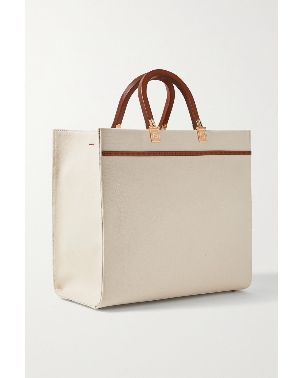 Fendi Sunshine Medium Leather-trimmed Appliquéd Canvas Tote in