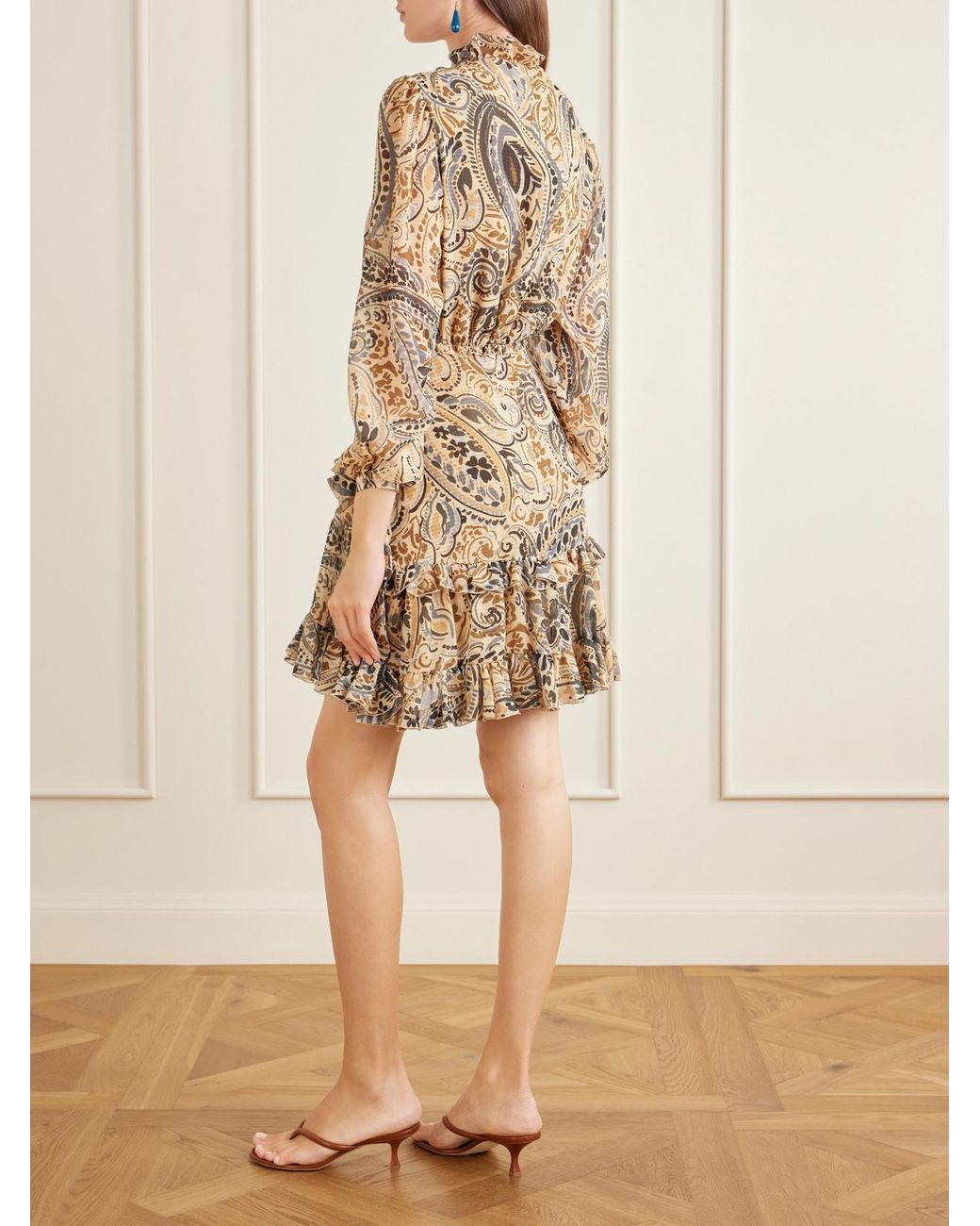 Etro Natural Tiered Ruffled Paisley-Print Chiffon Mini Dress
