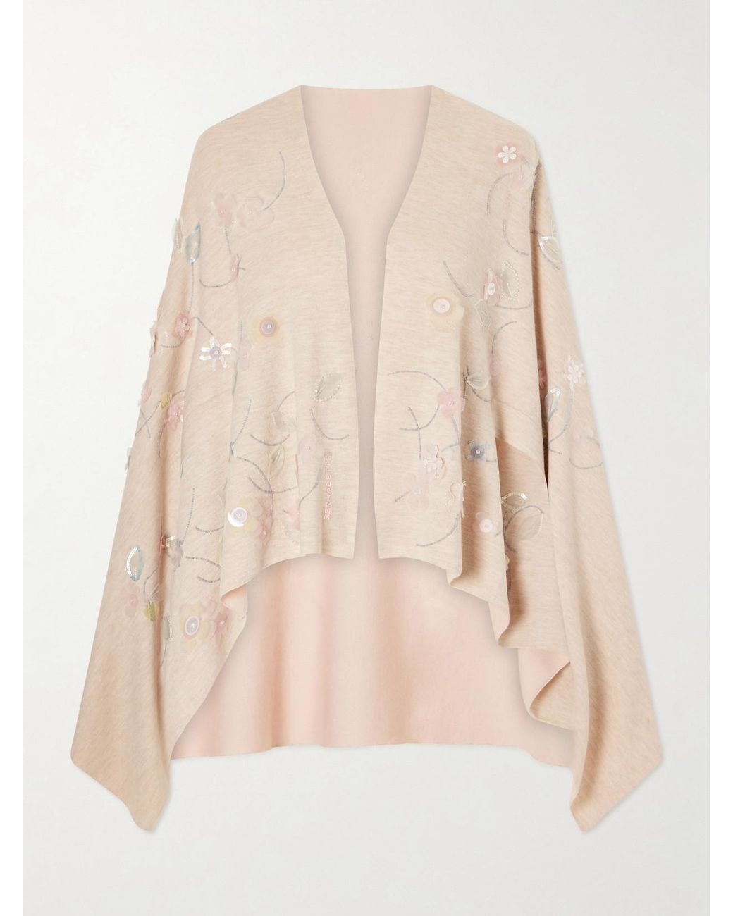 BERNADETTE Natural Shirene Embellished Embroidered Cashmere-Blend Cape