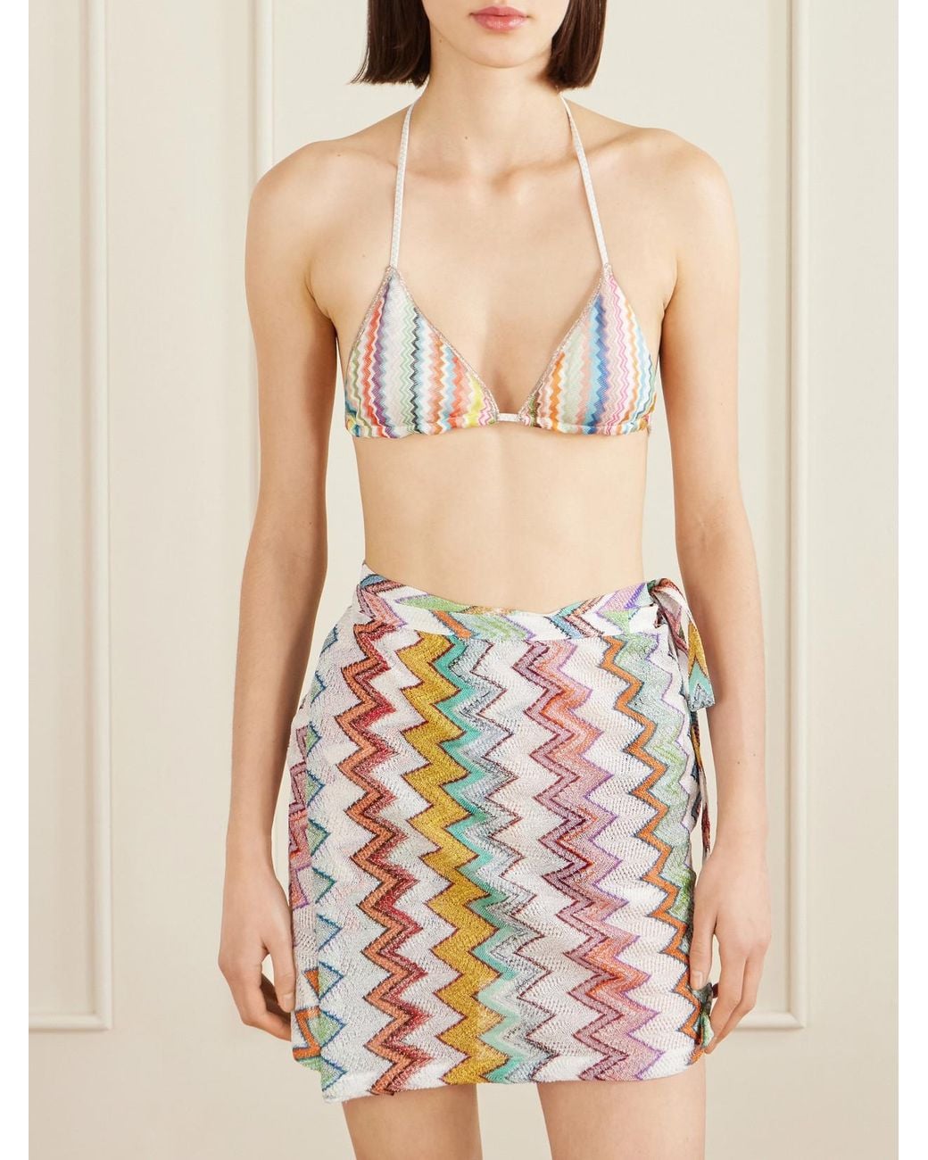 Missoni Multicolor Striped Metallic Crochet-Knit Mini Skirt