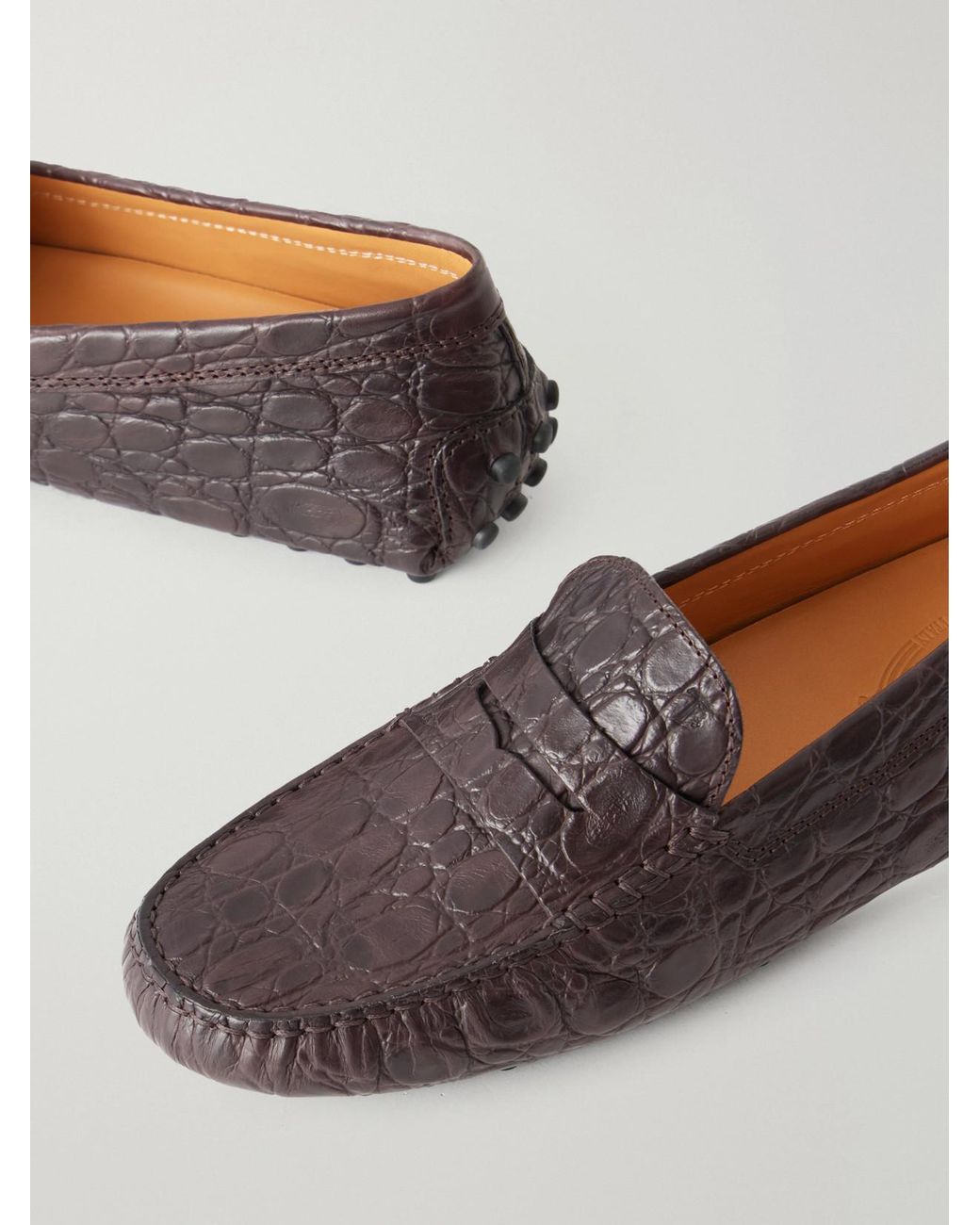Tod's Brown Gommino Croc-Effect Leather Loafers
