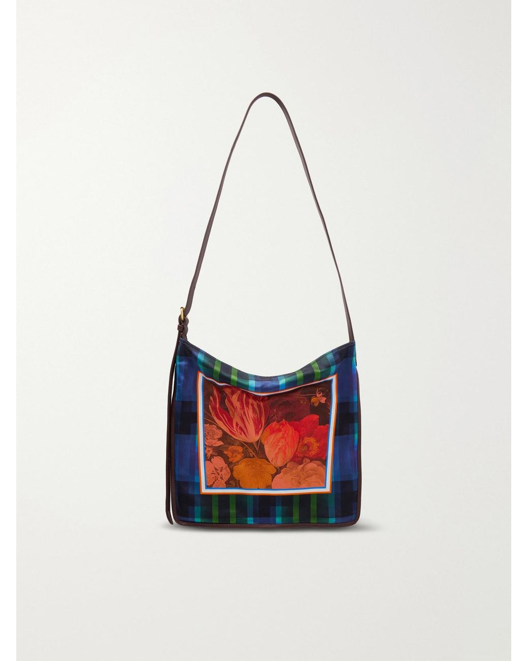 Dries Van Noten White Printed Small Leather-Trimmed Satin Shoulder Bag