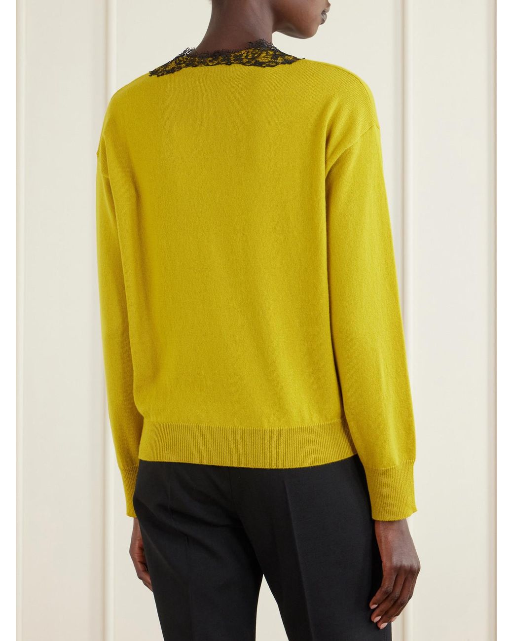 Valentino Garavani Yellow Lace-Trimmed Cashmere Sweater