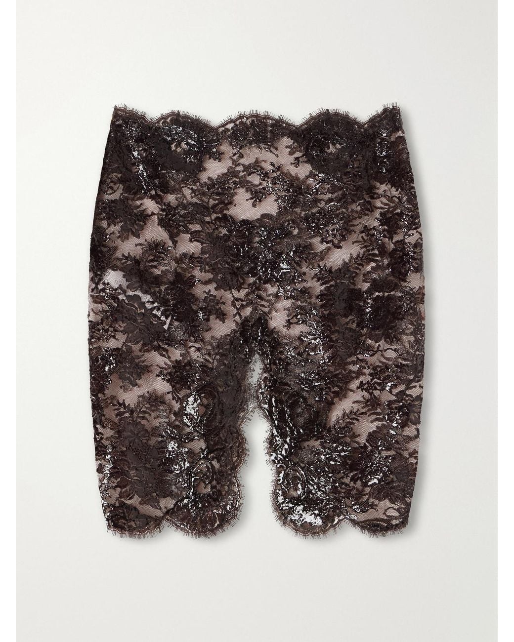 Saint Laurent Black Coated Lace Midi Skirt