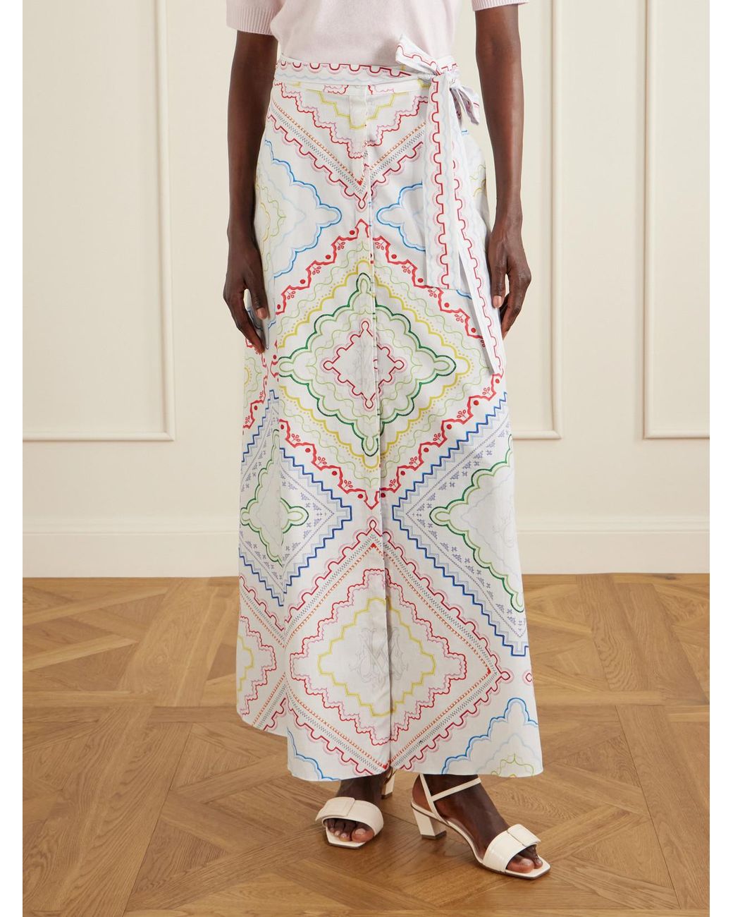Mary Katrantzou White Printed Cotton-Blend Midi Coverup