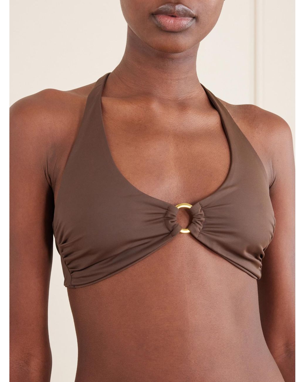 Away That Day Brown Sorrento Embellished Bikini Top