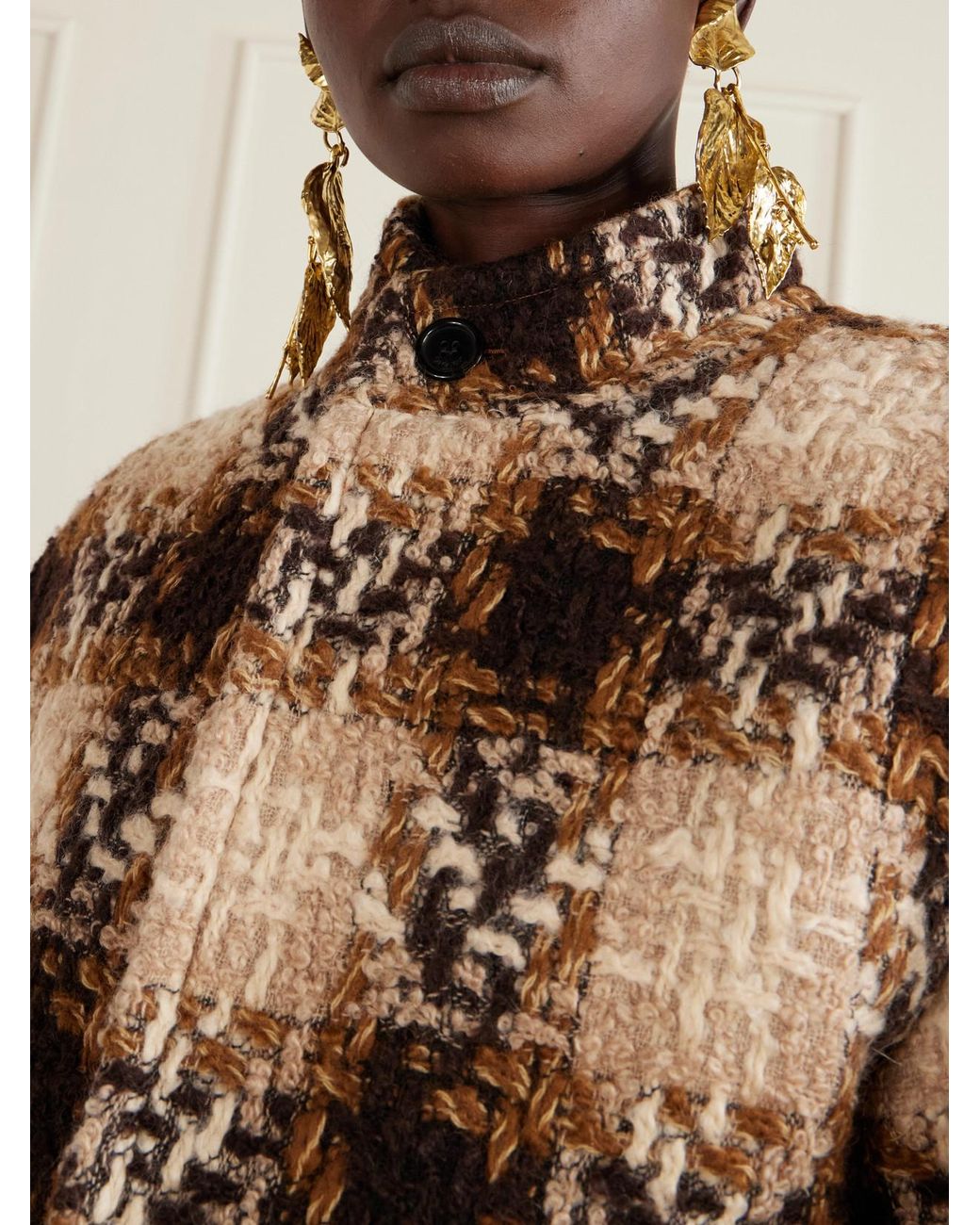 Saint Laurent Brown Checked Wool-Blend Tweed Jacket