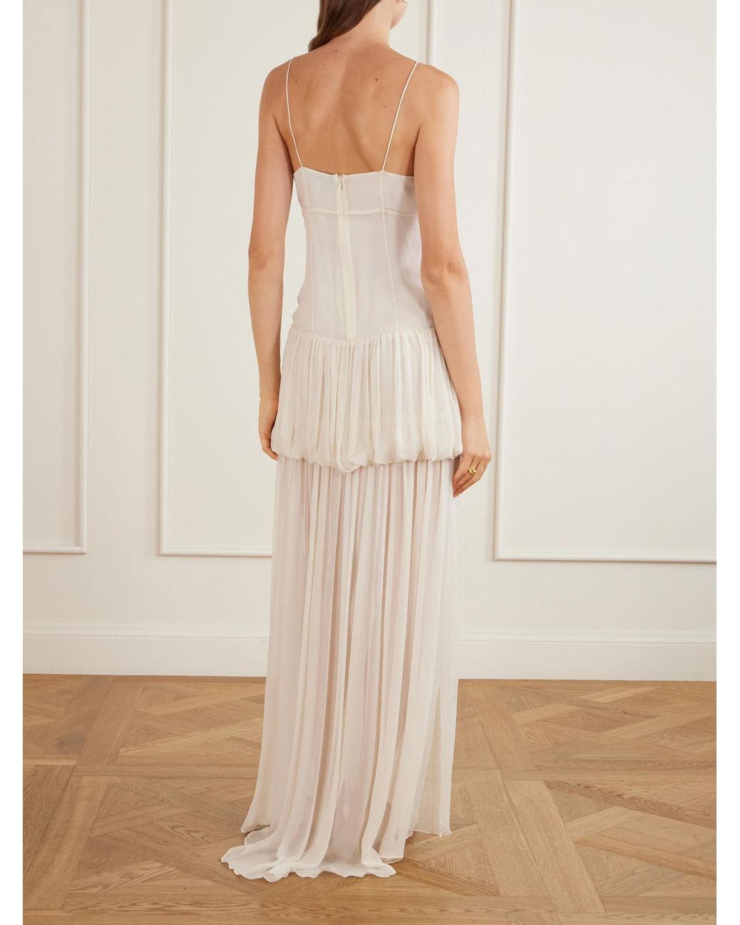 LIBEROWE White Nina Tiered Silk-Chiffon Maxi Dress