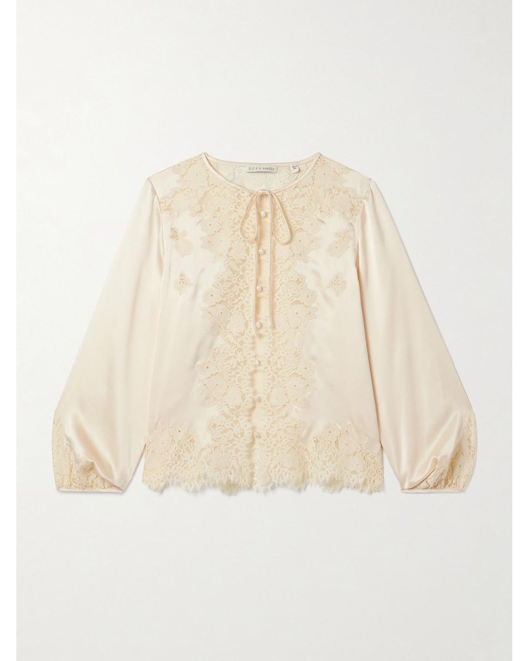 Doen Natural Lucine Lace-Trimmed Silk-Satin Blouse