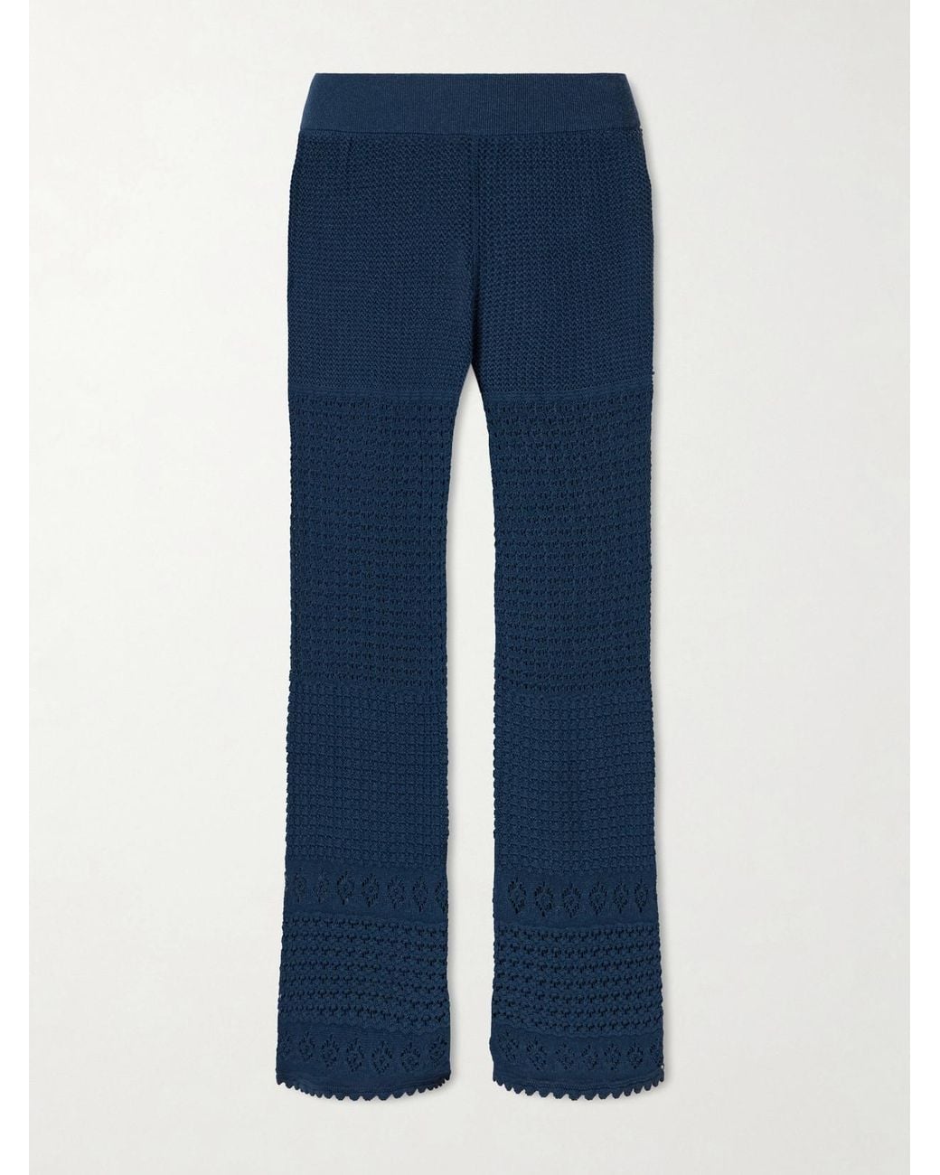 Eres Blue Emblème Crocheted Cotton-Blend Straight-Leg Pants