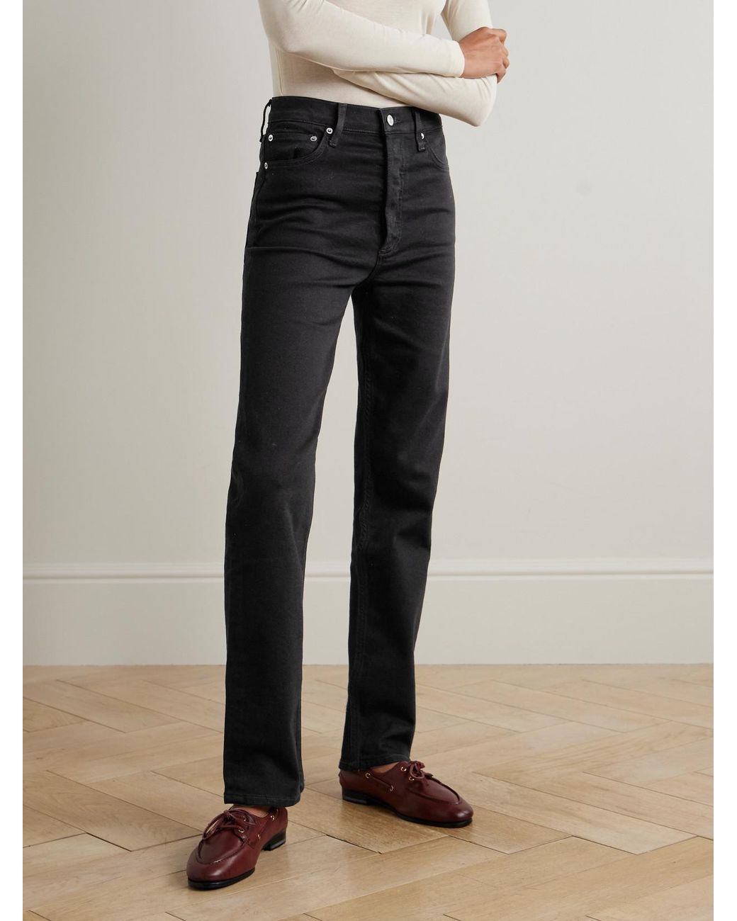 Agolde Black 90's Pinch Waist Long High-Rise Straight-Leg Jeans