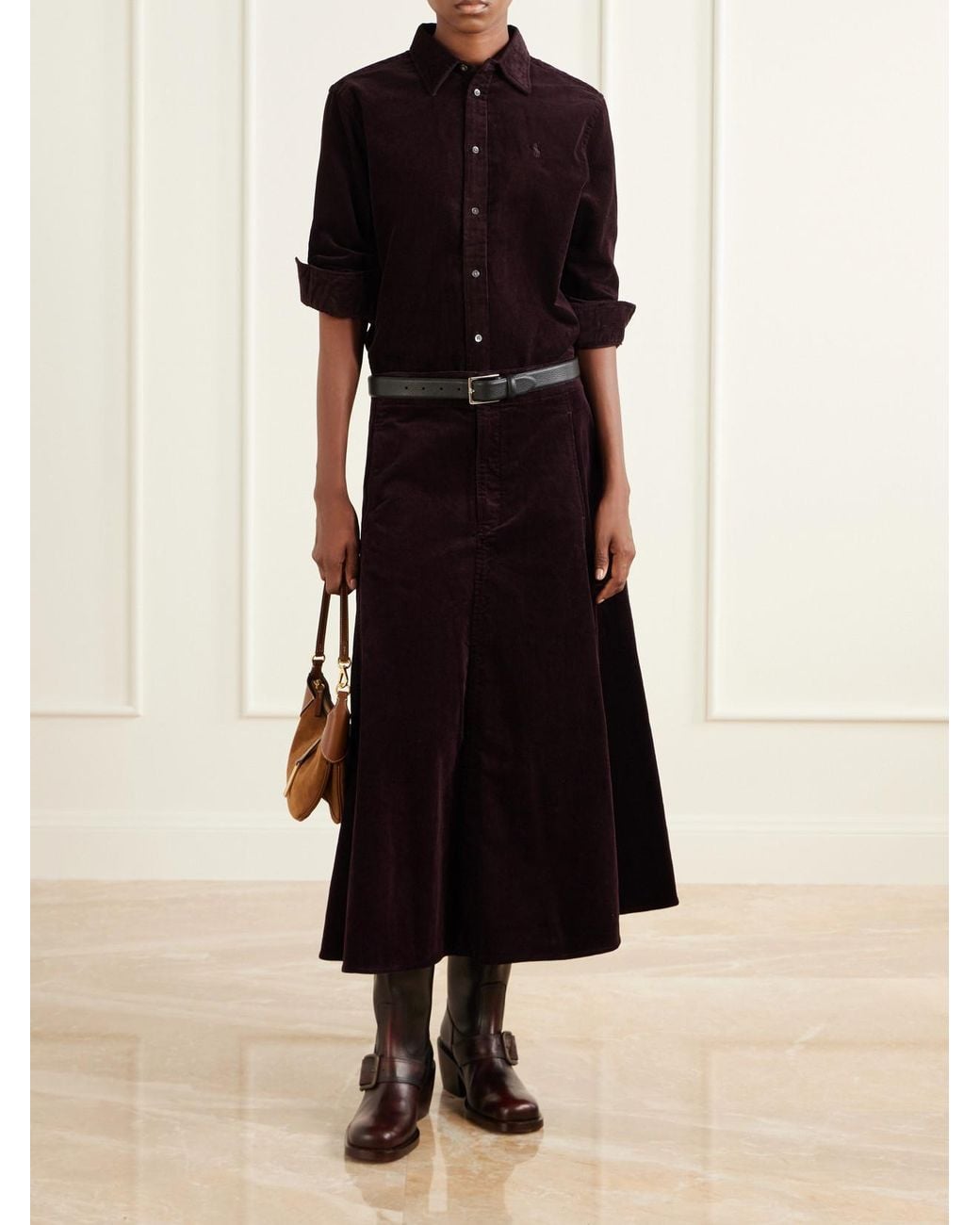 Polo Ralph Lauren Black Cotton-Corduroy Midi Skirt