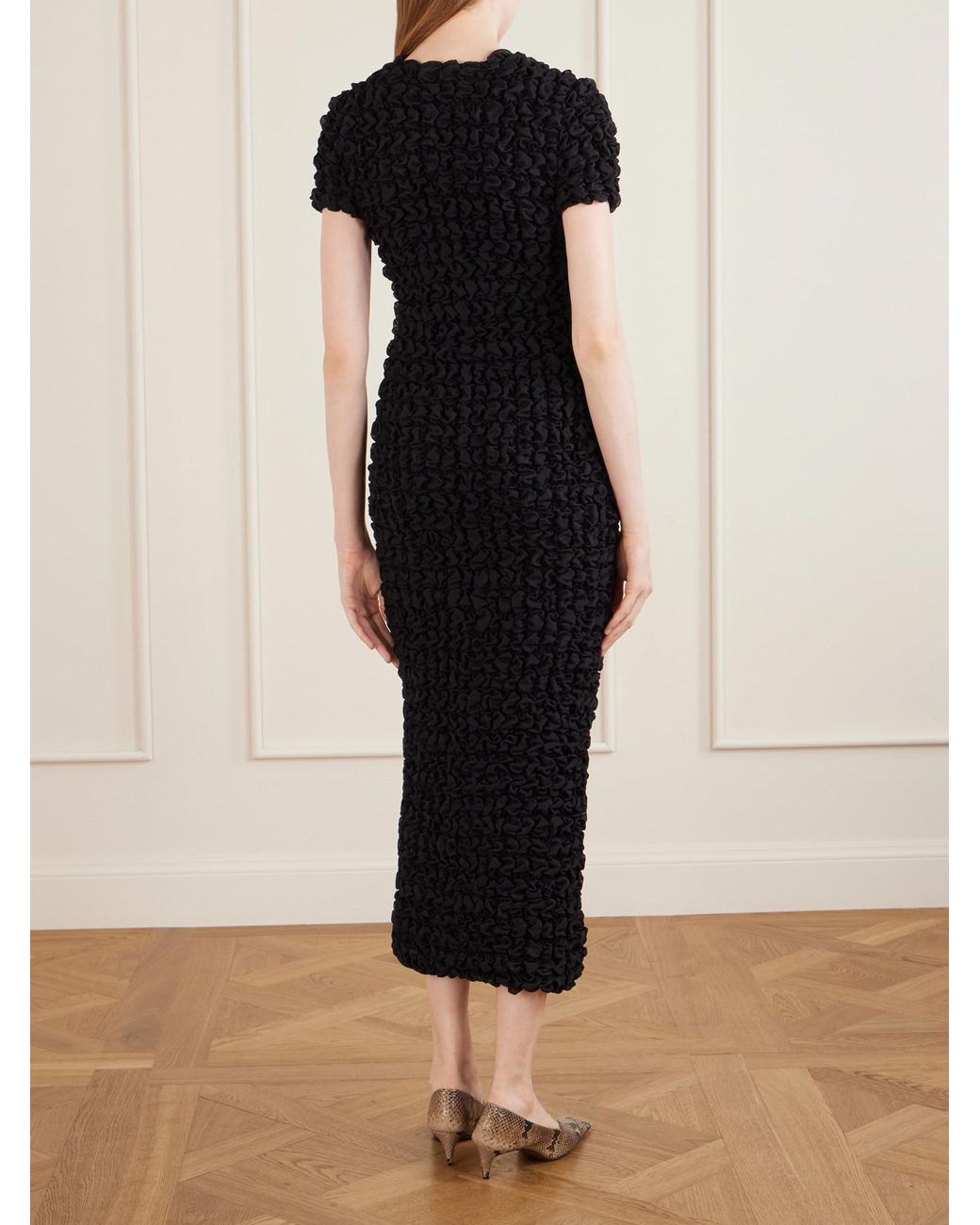 Khaite Black Perry Ruched Silk-Chiffon Midi Dress