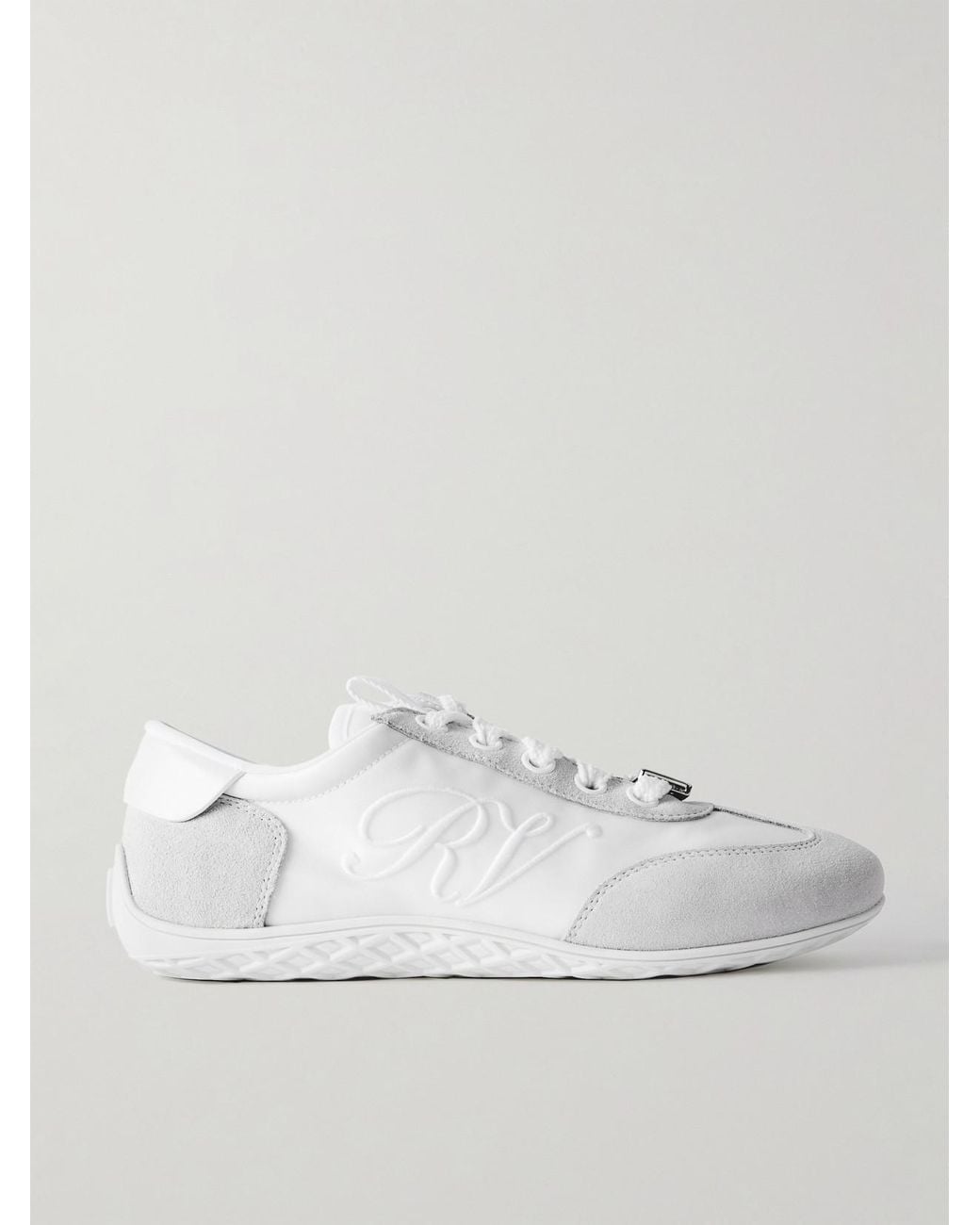 Roger Vivier Natural Viv Low Suede-Trimmed Embroidered Leather Sneakers