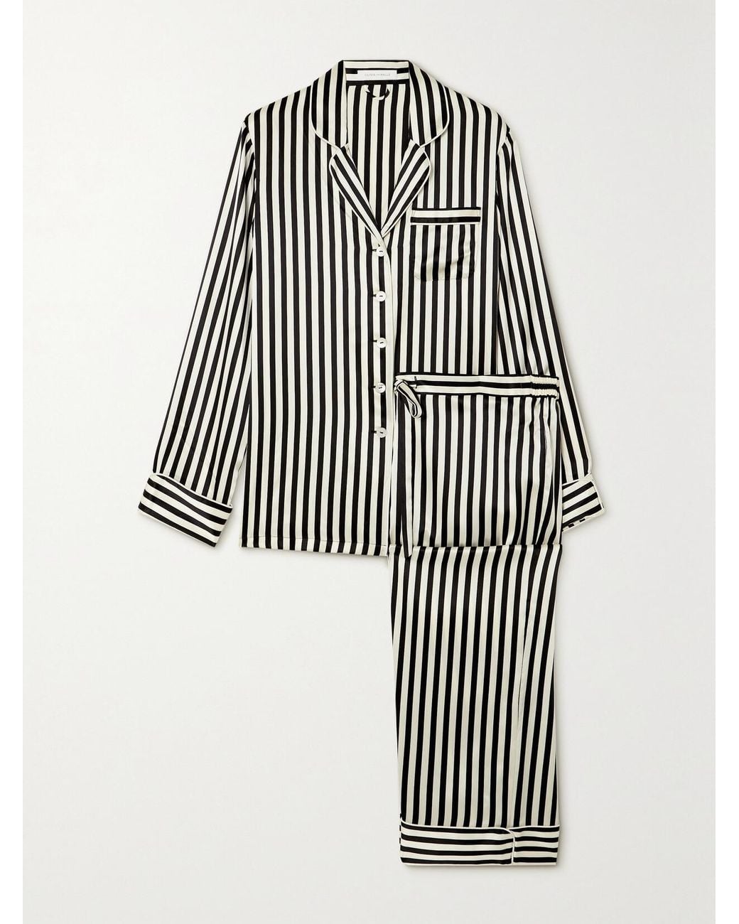 Olivia Von Halle Black Lila Striped Silk-Satin Pajama Set