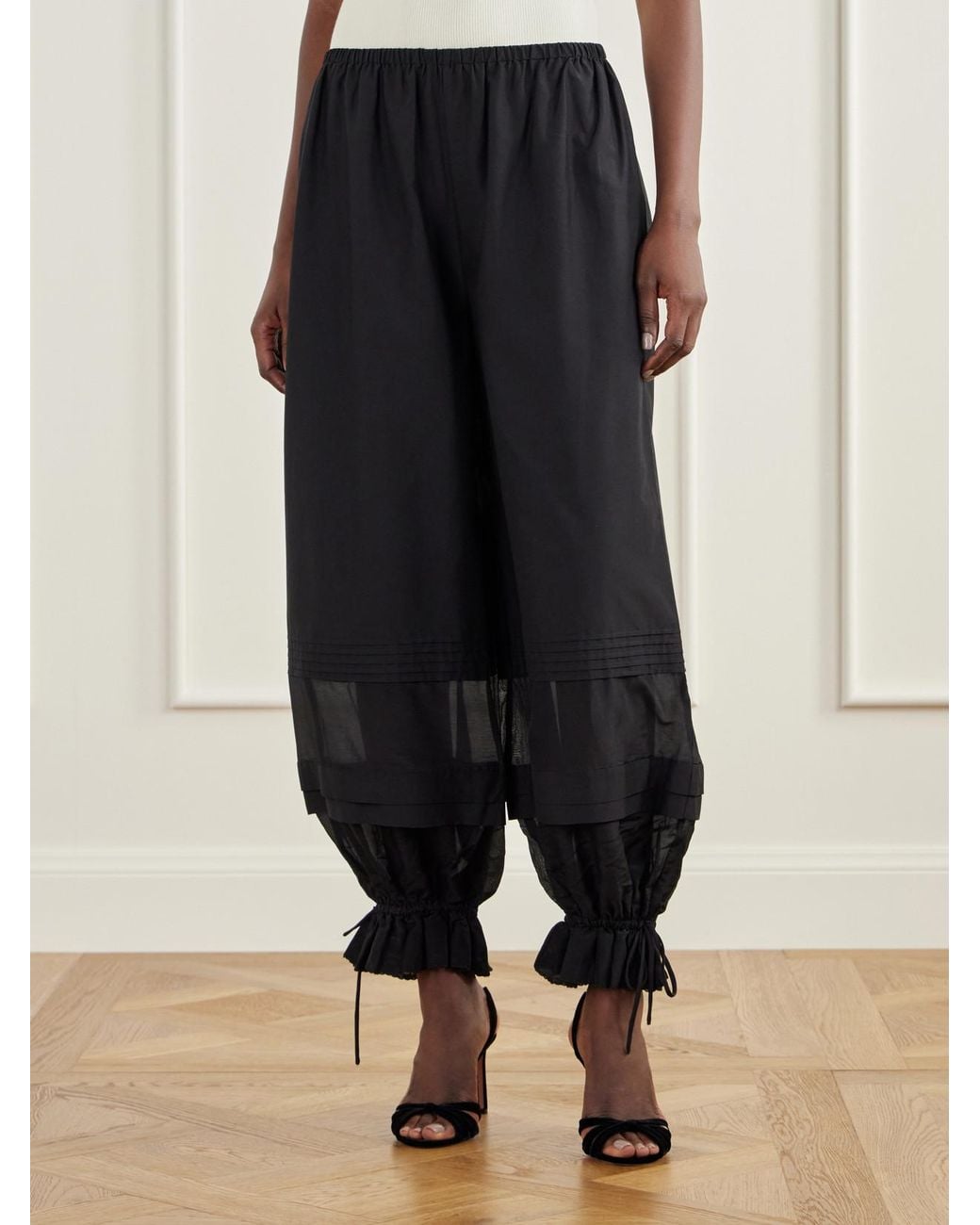 Posse Blue Pearl Pleated Voile-Trimmed Cotton And Silk-Blend Poplin Barrel Pants