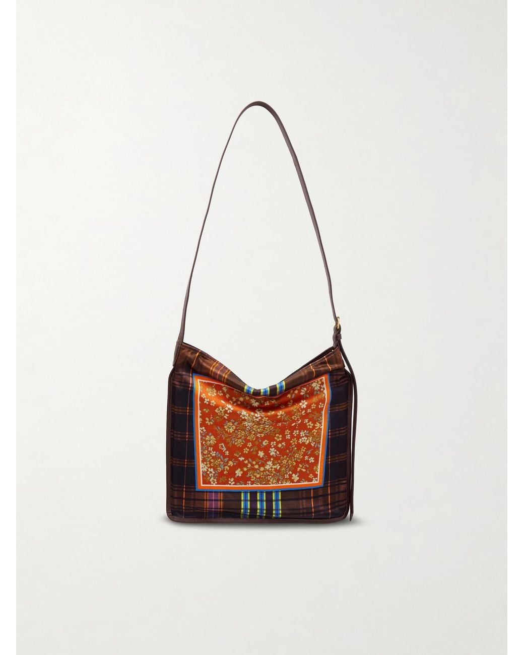 Dries Van Noten White Printed Small Leather-Trimmed Satin Shoulder Bag